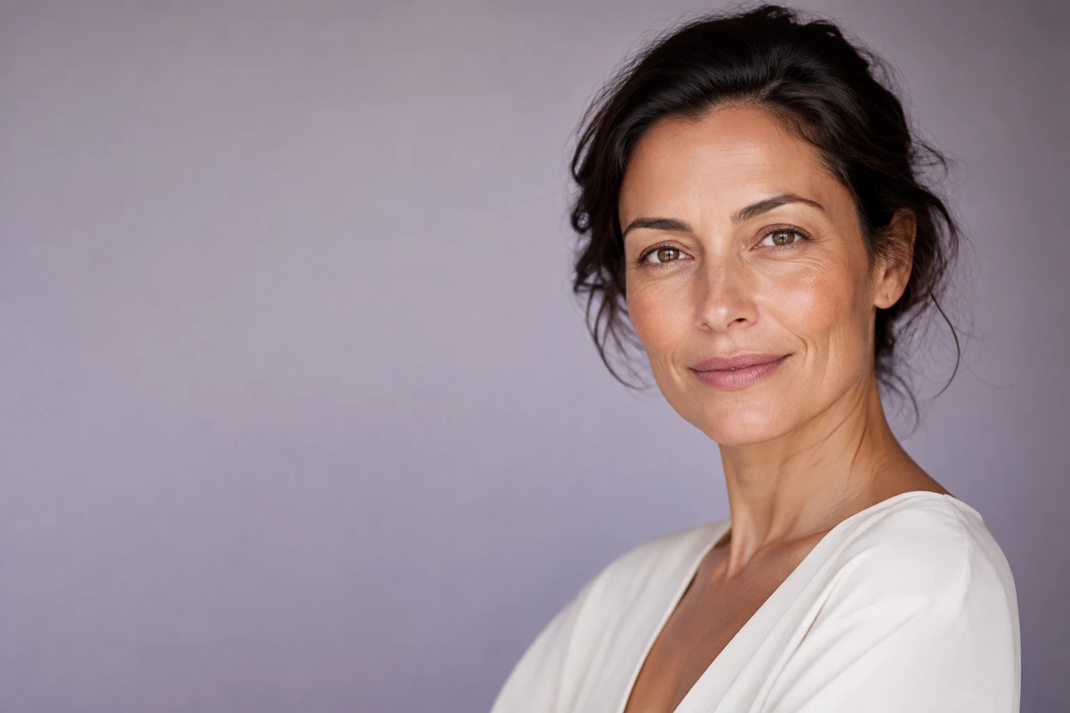 AI-created editorial portrait of a woman with natural skin texture